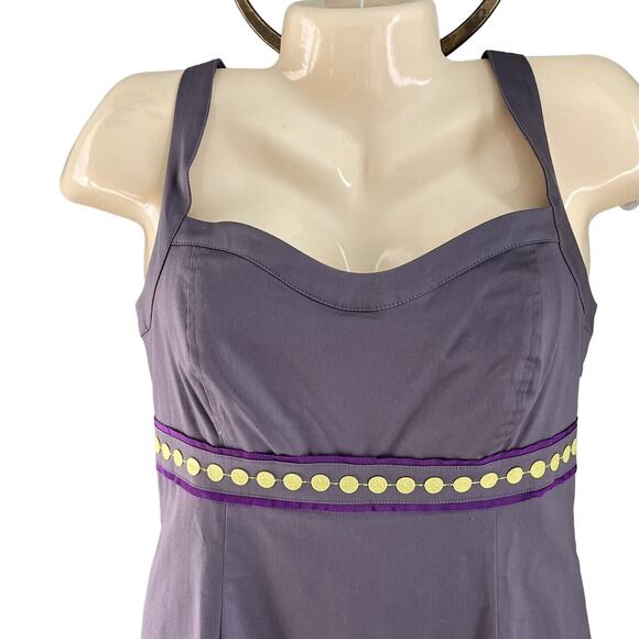BODEN Pinafore Apron Shift Dress With Ribbon Trim Gray And Purple Size 8P - Picture 2 of 16